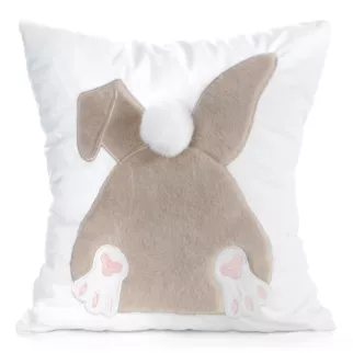 Wielkanocna poszewka na poduszkę 45x45 cm welwetowa z uroczym zajączkiem biało, beżowa WIOSNA 129