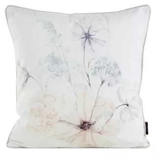 Poszewka na poduszkę 45x45 cm welwetowa, kremowo beżowa, dwustronna z motywem kwiatów VELVET 127 Eurofirany Premium