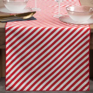 Świąteczny bieżnik biało, czerwony 40x140 cm w pasy i ozdobnym obszyciem - INES 13