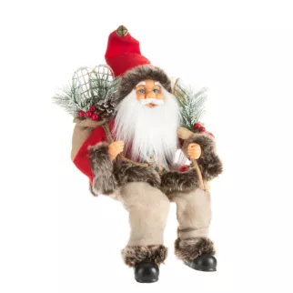 MIKOŁAJ - figurka świąteczna siedzącego Mikołaja z pełnym workiem prezentów