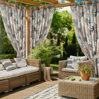 Zasłona beżowo, zielona z wodoodpornej tkaniny idealna do ogrodu i na taras 155x240 cm szelki/rzep - GARDEN