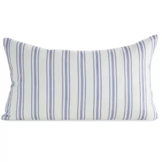 Poszewka na poduszkę 30x50 cm bawełniana z dodatkiem lnu kremowo, fioletowa zdobiona subtelnym nadrukiem pasów  LEN