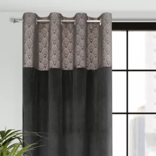 Zasłona czarna z aplikacją z błyszczącego welwetu 140x250 cm przelotka - AGNES - Design 91