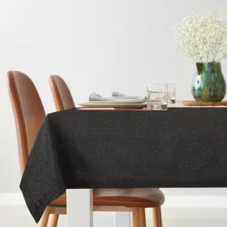 Obrus czarny 145x350 cm o strukturze płótna STELLA 1 z dodatkiem srebrnej nici