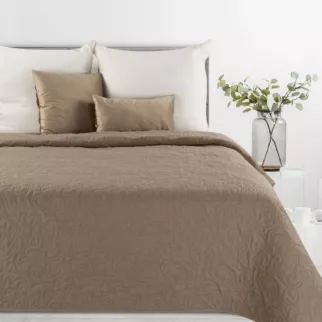 Narzuta z tkaniny imitującej len brązowa 170x210 cm na łóżko pikowana metodą hot press LENA 4 Eurofirany Premium