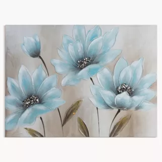 Obraz BLOOM 3 ręcznie malowany na płótnie niebieskie kwiaty wykończone lśniącym brokatem