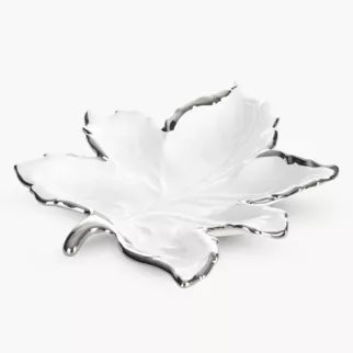 Patera ceramiczna biało-srebrna  w kształcie liścia 28x30x5 cm ABBI