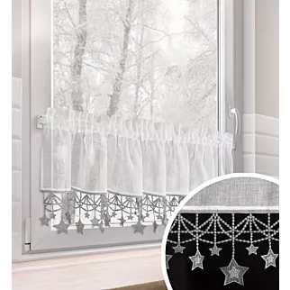 Zazdrostka biało, srebrna z etaminy zdobiona świątecznymi gwiazdkami 150x30 cm tunel - XMAS