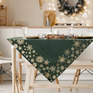 Bieżnik na stół zielono, szampański 85x85 cm welwetowy JOY w śnieżynki