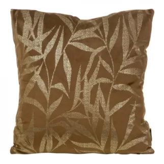 Poszewka na poduszkę 45x45 cm welwetowa kolor brązowy ze złocistym nadrukiem liści BLINK 22
