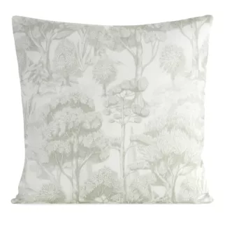 Poszewka na poduszkę 50x50 cm bawełniana z dodatkiem lnu zdobiona nadrukiem roślinnym kremowo, beżowa LEN