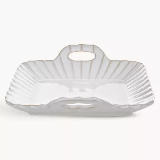 Patera ceramiczna dekoracyjna kremowo-beżowa  z praktycznymi uchwytami w stylu eko 24x23x6 cm AVRIL