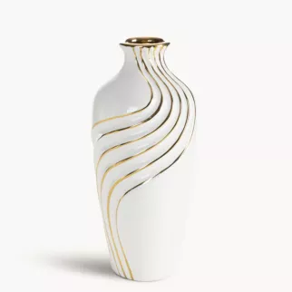 Wazon dekoracyjny biało, złoty zdobiony subtelnymi liniami 12x28 cm ESTELA