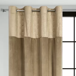 Zasłona beżowa z aplikacją z błyszczącego welwetu 140x250 cm przelotka - AGNES - Design 91