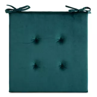 Poduszka na krzesło 40 x 40 x 3 cm  welwetowa ciemnoturkusowa z ozdobnym pikowaniem i praktycznymi troczkami GAJA