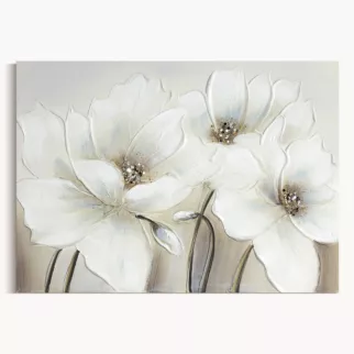 Obraz kremowo, beżowy ręcznie malowany na płótnie z motywem kwiatów 50x70 cm