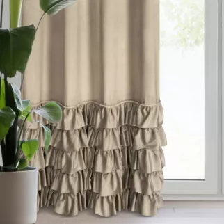 Zasłona welwetowa ciemnobeżowa zdobiona falbanami i lśniącymi akcentami 140x250 cm przelotka - CARLI