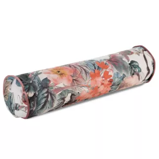 Poduszka w kształcie walca 62 x 16 cm z welwetu kremowo, pomarańczowa z motywem kwiatów CHLOE EUROFIRANY PREMIUM