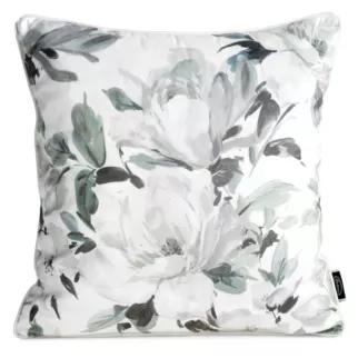 Poszewka na poduszkę 45x45 cm z welwetu biało, ciemnooliwkowa z motywem kwiatów - LOTI