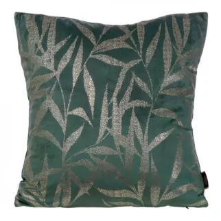 Poszewka na poduszkę 45x45 cm welwetowa kolor ciemnomiętowy ze złocistym nadrukiem liści BLINK 22