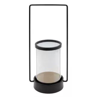 Świecznik czarny dekoracyjny  w kształcie lampionu z rączką WIKI  15x12x32 cm