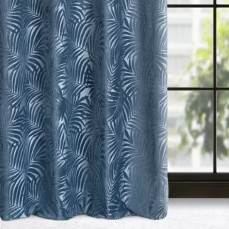 Zasłona welwetowa ciemnoniebieska z trójwymiarowym wzorem liści 140x250 cm przelotka - LIVIA
