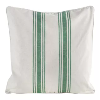 Poszewka na poduszkę 50x50 cm bawełniana z dodatkiem lnu zdobiona subtelnym nadrukiem pasów kremowo, zielona LEN