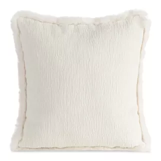 Poszewka na poduszkę 45x45 cm kremowa szenilowa zdobiona futerkiem na brzegach BLANCA 05