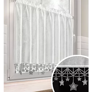 Zazdrostka biało, srebrna z etaminy zdobiona świątecznymi gwiazdkami 150x90 cm tunel - XMAS
