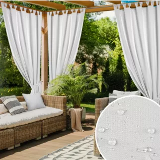 Zasłona biała z wodoodpornej tkaniny idealna do ogrodu i na taras 155x240 cm szelki/rzep - GARDEN