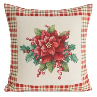 Poszewka na poduszkę 45x45 cm bawełniana, gobelinowa naturalno, czerwona zdobiona motywem gwiazdy betlejemskiej GOB