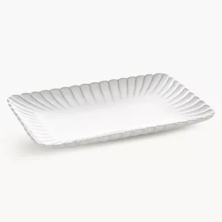 Patera ceramiczna dekoracyjna kremowo-beżowa prostokątna  zdobiona przecieranym wzorem w stylu eko 32x20x3 cm AVRIL
