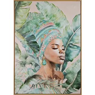 Obraz ETNO 4 ręcznie malowany na płótnie egzotyczny portret kobiety, w brązowej ramie