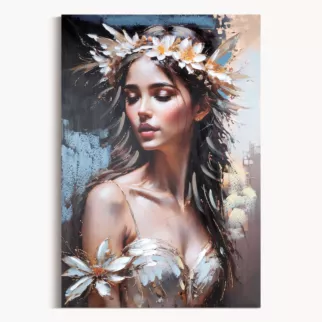 Obraz postaci beżowo, granatowy ręcznie malowany na płótnie 80x120 cm