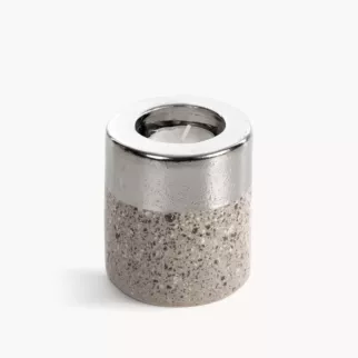 Świecznik dekoracyjny srebrny łączący dwie kontrastujące powierzchnie 9x13 cm LAILA