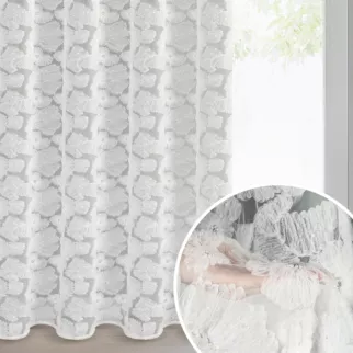 Zasłona biała z siateczki zdobiona kwiatami z dodatkiem drobnych perełek 3D 140x250 cm przelotka - JASMIN Eva Minge
