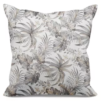 Poszewka na poduszkę 40x40 cm welwetowa biało, beżowa z modnym, błyszczącym wzorem liści RODOS