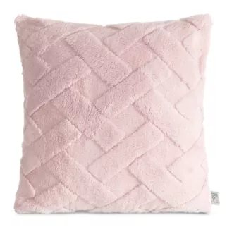 Poszewka na poduszkę 45x45 cm pudrowo różowa z miękkiego pluszu zdobiona wypukłym wzorem CARO DESIGN 91