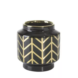 Wazon ceramiczny z geometrycznym wzorem czarno-złoty