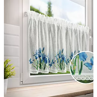 Zazdrostka z etaminy zdobiona nadrukiem kwiatów i koronką