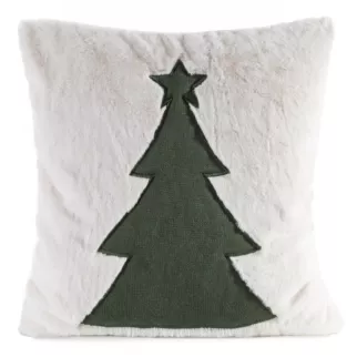 Poszewka na poduszkę 45x45 cm świąteczna z futerka kremowo zielona zdobiona aplikacją choinki FELIKS1