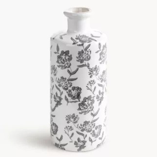 Wazon dekoracyjny biało, granatowa zdobiony roślinnym motywem 12x30 cm VIVIAN
