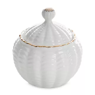 Pojemnik ceramiczny dekoracyjny kremowo-złoty z wypukłym wzorem średnica 10x11 cm GAIA