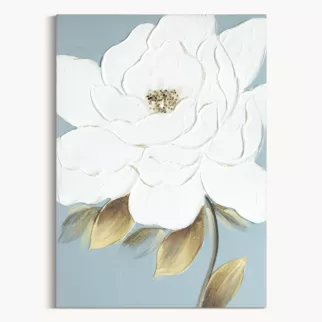 Obraz kremowy, jasnoniebieski ręcznie malowany z motywem roślinnym 50x70 cm