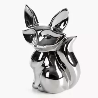 Figurka dekoracyjna wiewiórka srebrna o wysokim połysku 13x10x19 cm FABIO