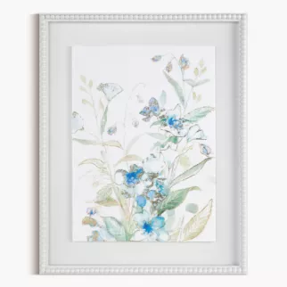 Obraz kremowo, niebieski drukowany na płótnie z motywem subtelnych kwiatów 40x50 cm