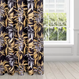 Zasłona welwetowa czarno, beżowa w stylu botanic 140x270 cm taśma - ZOJA - Pierre Cardin