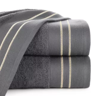 Ręcznik do rąk 30x50 cm bawełniany kolor stalowy z haftowanymi paseczkami 500 g/m2 OLIVIA