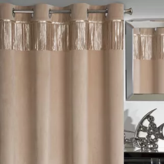 Zasłona beżowo, szampańska z welwetu zdobiona cekinami 140x250 cm przelotka - JASPER