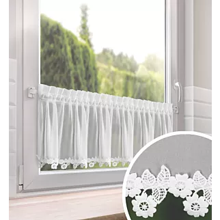 Zazdrostka biała z szyfonu zdobiona haftowaną aplikacją 30x150 cm taśma - LILI